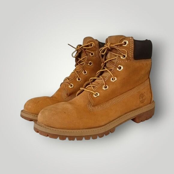 Timberland 12909 Junior’s 6" Premium Sz 6M Waterproof Boots Wheat Nubuck - Picture 3 of 7